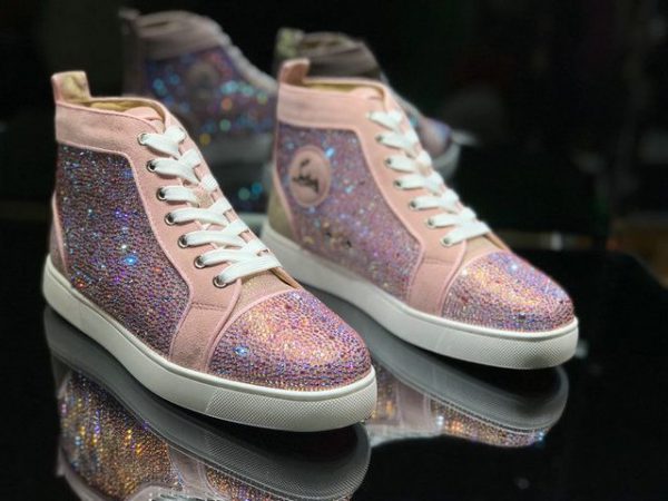 Christian Louboutin Baskets Hautes Femme Louis Strass Strass Roses Ornements Rose – Image 4