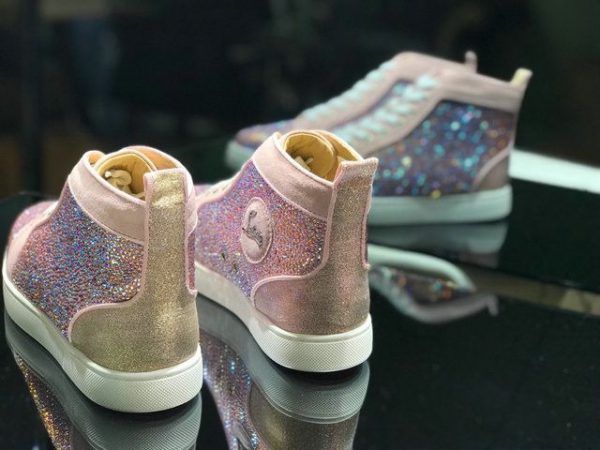 Christian Louboutin Baskets Hautes Femme Louis Strass Strass Roses Ornements Rose – Image 5