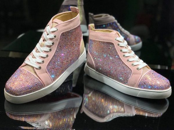 Christian Louboutin Baskets Hautes Femme Louis Strass Strass Roses Ornements Rose – Image 2