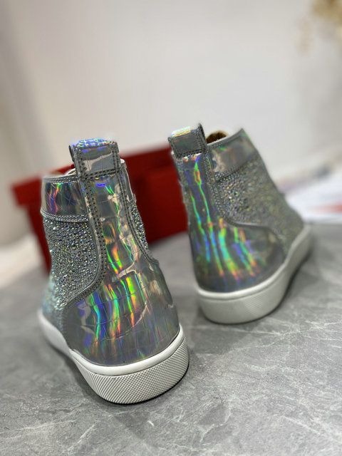 Christian Louboutin Baskets Hautes Femme Louis Strass Cuir iridescent et Strass Argent – Image 2