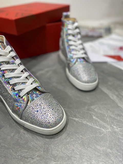 Christian Louboutin Baskets Hautes Femme Louis Strass Cuir iridescent et Strass Argent – Image 4