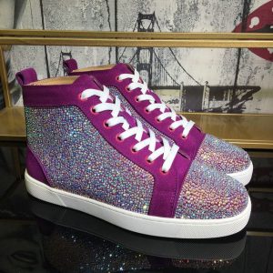 Christian Louboutin Baskets Hautes Femme Louis Strass Cuir suédé et Strass Violet