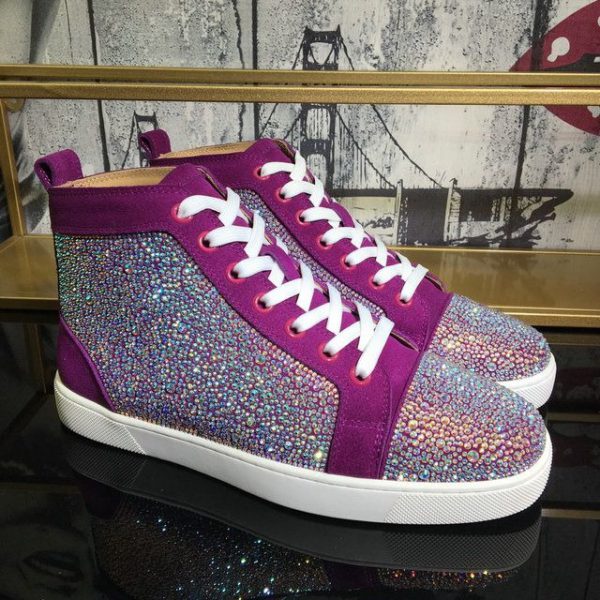 Christian Louboutin Baskets Hautes Femme Louis Strass Cuir suédé et Strass Violet