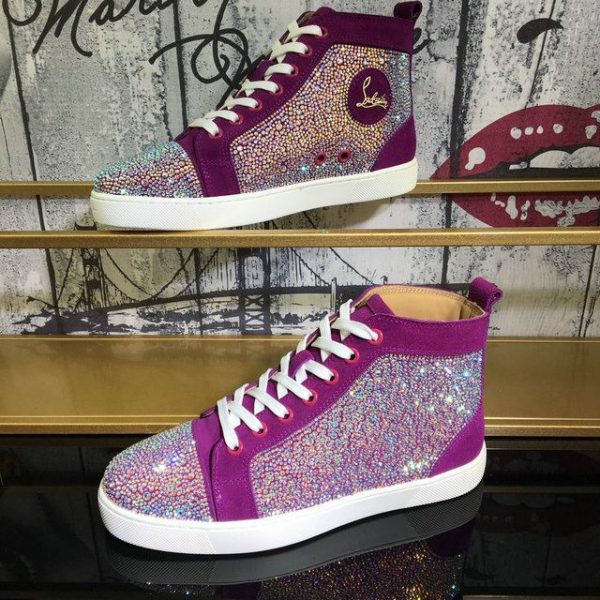 Christian Louboutin Baskets Hautes Femme Louis Strass Cuir suédé et Strass Violet – Image 2