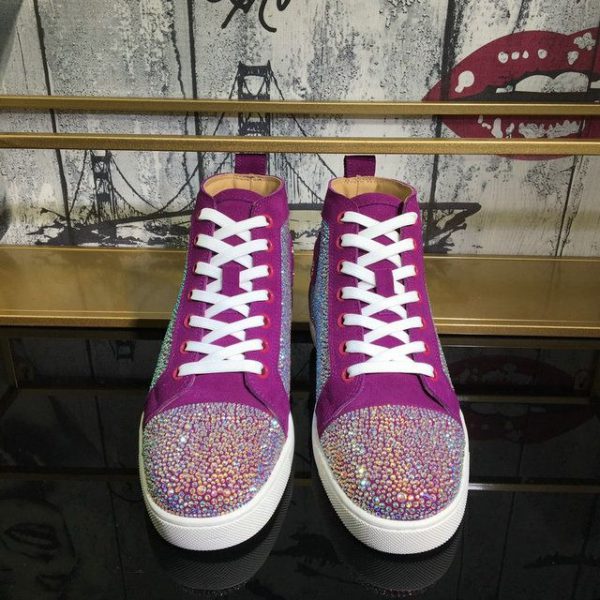Christian Louboutin Baskets Hautes Femme Louis Strass Cuir suédé et Strass Violet – Image 3
