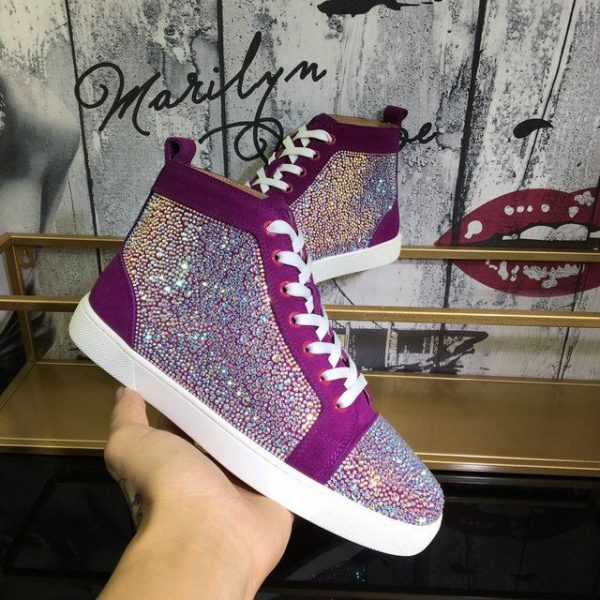 Christian Louboutin Baskets Hautes Femme Louis Strass Cuir suédé et Strass Violet – Image 4