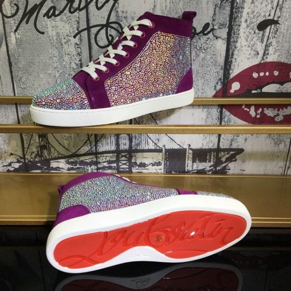 Christian Louboutin Baskets Hautes Femme Louis Strass Cuir suédé et Strass Violet – Image 5