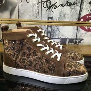 Christian Louboutin Baskets Hautes Femme Louis Strass Cuir suédé Version Moka
