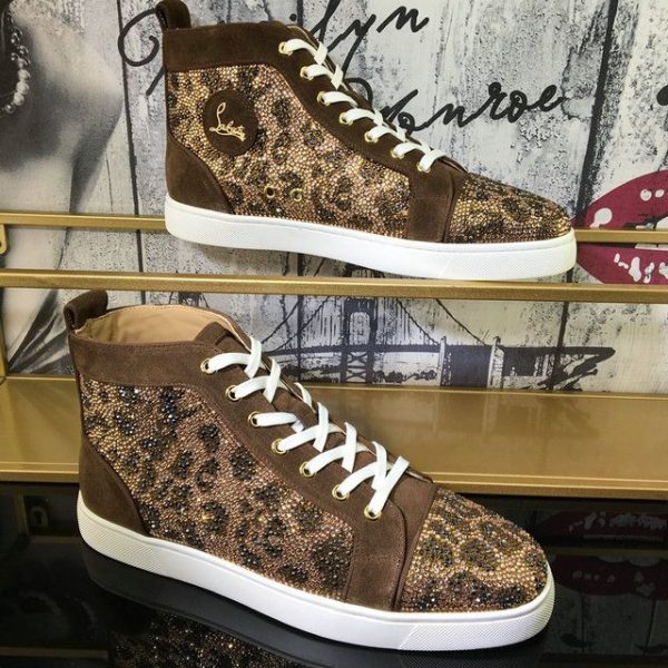 Christian Louboutin Baskets Hautes Femme Louis Strass Cuir suédé Version Moka – Image 2