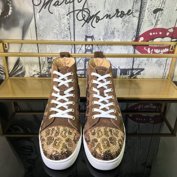 Christian Louboutin Baskets Hautes Femme Louis Strass Cuir suédé Version Moka – Image 3