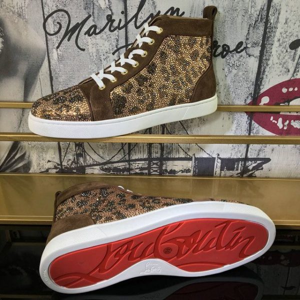 Christian Louboutin Baskets Hautes Femme Louis Strass Cuir suédé Version Moka – Image 5