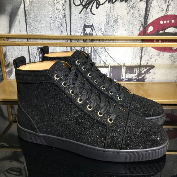 Christian Louboutin Baskets Hautes Louis Strass Cuir veau velours Noir intégral