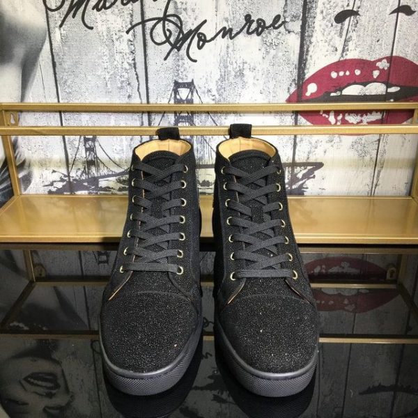Christian Louboutin Baskets Hautes Louis Strass Cuir veau velours Noir intégral – Image 3