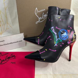 Christian Louboutin 'Love Is A Boot' Bottines 100 mm Cuir Veau et Verni Multicolore