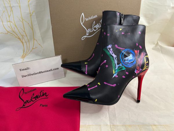 Christian Louboutin 'Love Is A Boot' Bottines 100 mm Cuir Veau et Verni Multicolore