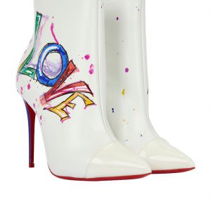 Christian Louboutin 'Love Is A Boot' Bottines 100 mm Cuir Veau et Verni Blanc