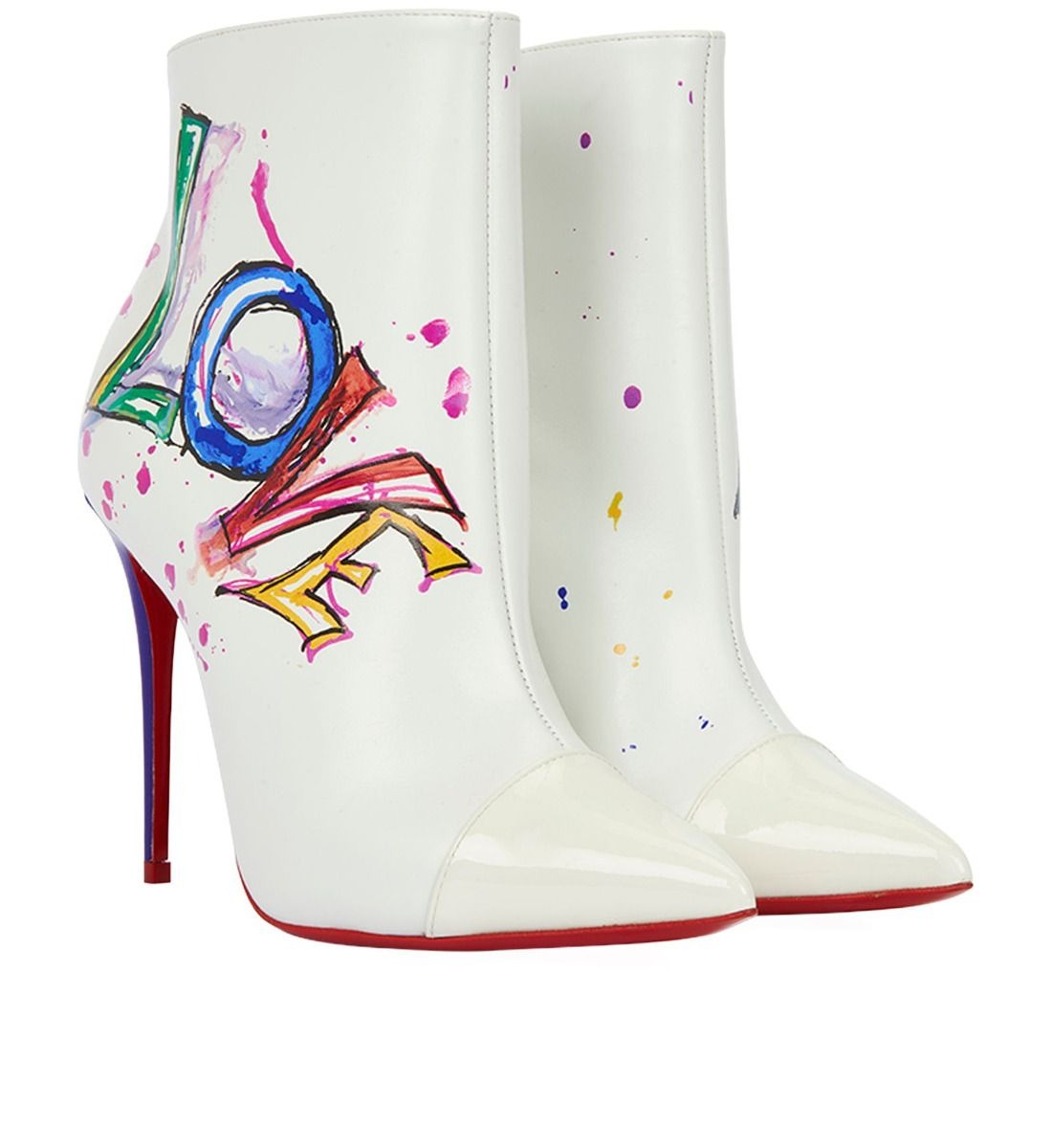 Christian Louboutin 'Love Is A Boot' Bottines 100 mm Cuir Veau et Verni Blanc