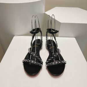 Christian Louboutin Mafaldina Sandales Plates Cuir Vernis Noir
