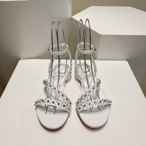 Christian Louboutin Mafaldina Sandales Plates Cuir Vernis Blanc