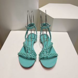 Christian Louboutin Mafaldina Sandales Plates Cuir Vernis Bleu
