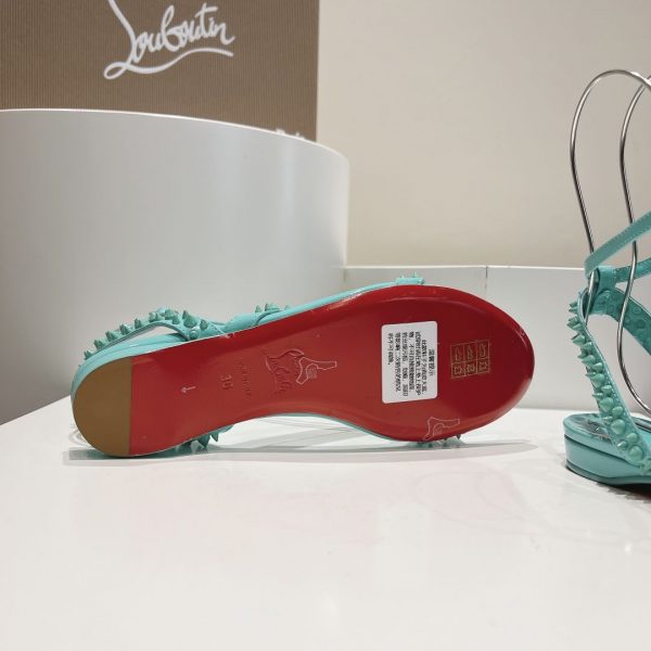 Christian Louboutin Mafaldina Sandales Plates Cuir Vernis Bleu – Image 4