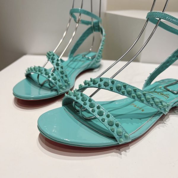 Christian Louboutin Mafaldina Sandales Plates Cuir Vernis Bleu – Image 3