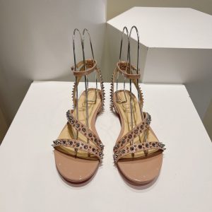 Christian Louboutin Mafaldina Sandales Plates Cuir Vernis Nude