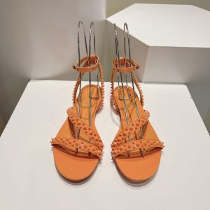 Christian Louboutin Mafaldina Sandales Plates Cuir Vernis Orange