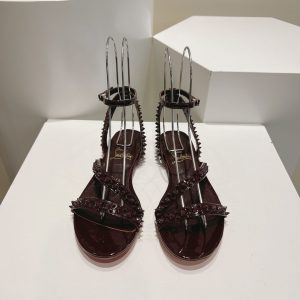 Christian Louboutin Mafaldina Sandales Plates Cuir Vernis Pinecone