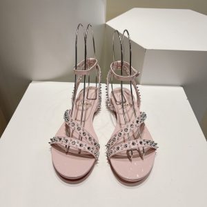 Christian Louboutin Mafaldina Sandales Plates Cuir Vernis Rose