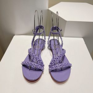 Christian Louboutin Mafaldina Sandales Plates Cuir Vernis Violet