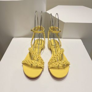Christian Louboutin Mafaldina Sandales Plates Cuir Vernis Jaune