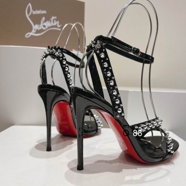 Christian Louboutin Mafaldina Spikes Sandales 100mm Cuir Verni Noir – Image 2