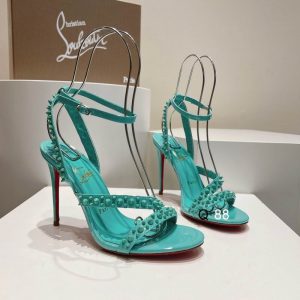 Christian Louboutin Mafaldina Spikes Sandales 100mm Cuir Verni Menthe