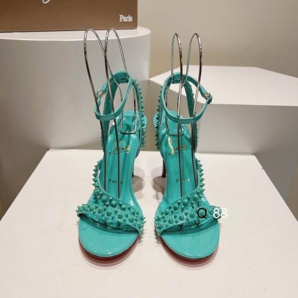 Christian Louboutin Mafaldina Spikes Sandales 100mm Cuir Verni Menthe – Image 4