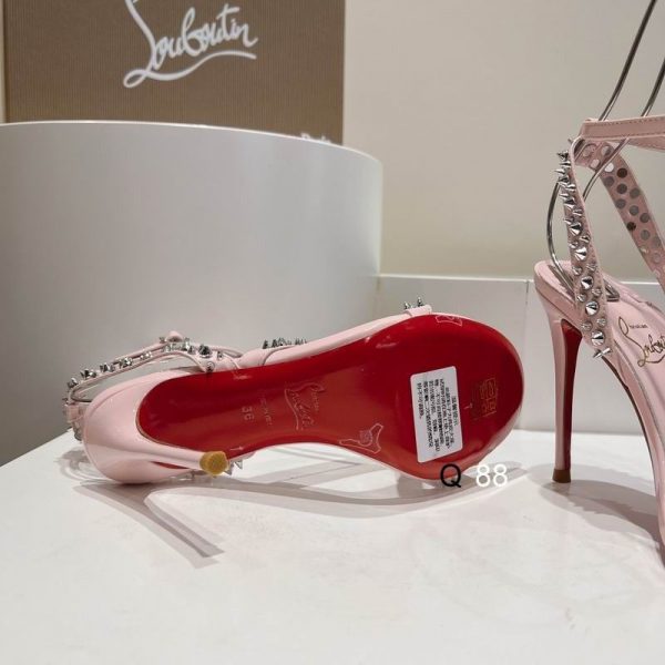 Christian Louboutin Mafaldina Spikes Sandales 100mm Cuir Verni Rose – Image 3