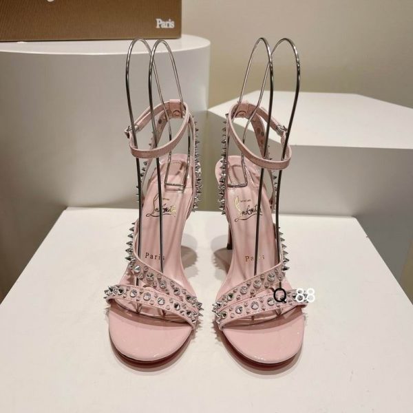 Christian Louboutin Mafaldina Spikes Sandales 100mm Cuir Verni Rose – Image 4
