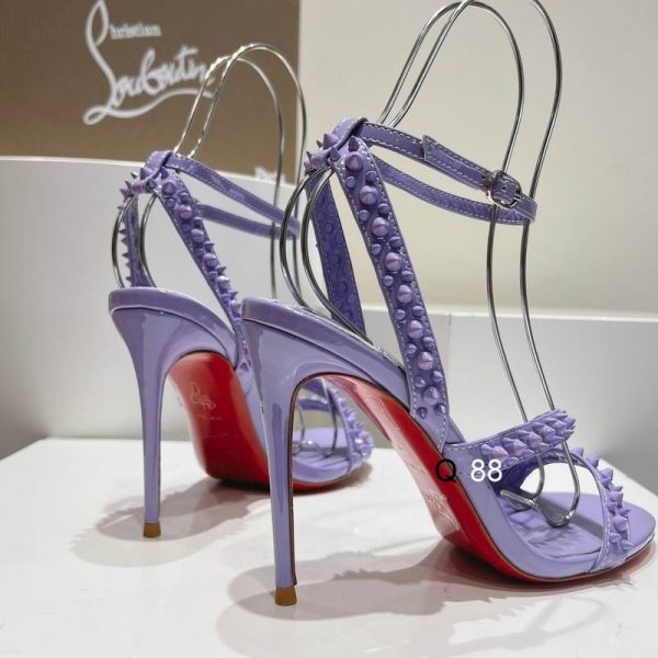 Christian Louboutin Mafaldina Spikes Sandales 100mm Cuir Verni Violet – Image 2