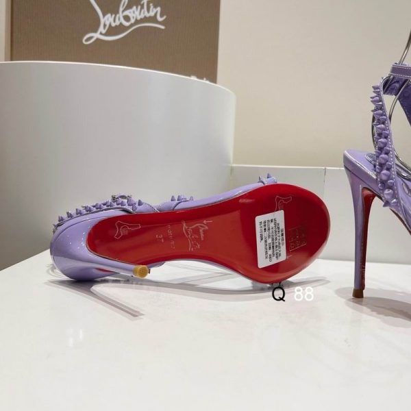 Christian Louboutin Mafaldina Spikes Sandales 100mm Cuir Verni Violet – Image 3