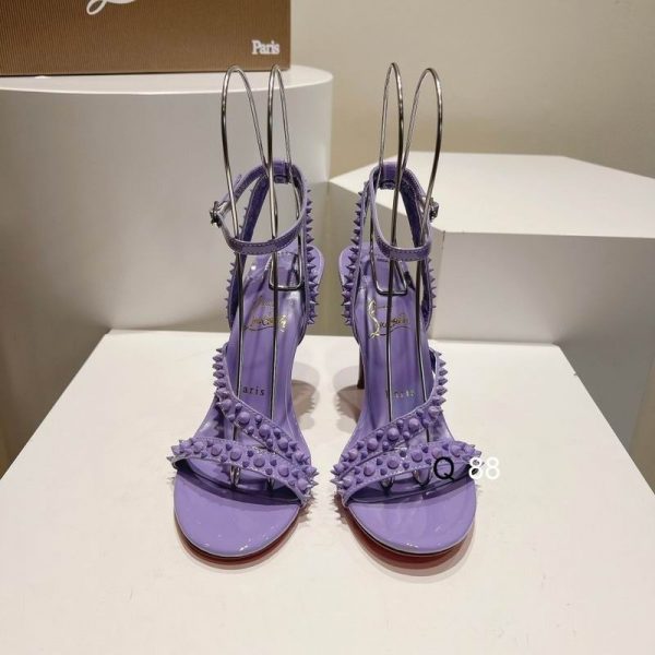 Christian Louboutin Mafaldina Spikes Sandales 100mm Cuir Verni Violet – Image 4
