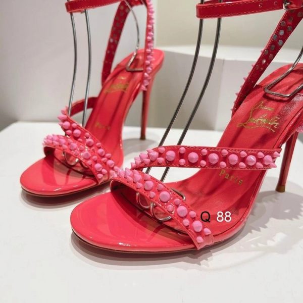 Christian Louboutin Mafaldina Spikes Sandales 100mm Cuir Verni Rose – Image 2