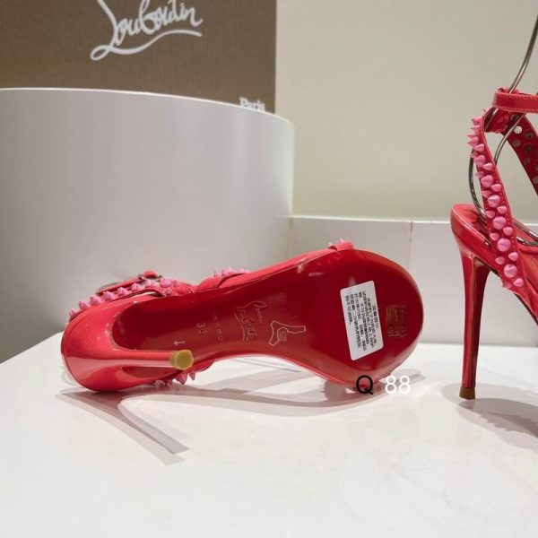 Christian Louboutin Mafaldina Spikes Sandales 100mm Cuir Verni Rose – Image 4