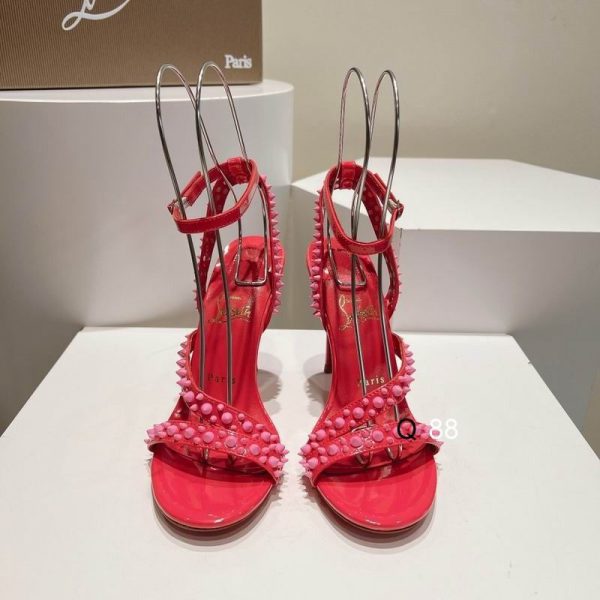 Christian Louboutin Mafaldina Spikes Sandales 100mm Cuir Verni Rose – Image 5