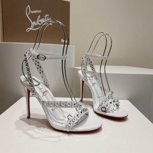 Christian Louboutin Mafaldina Spikes Sandales 100mm Cuir Verni Blanc