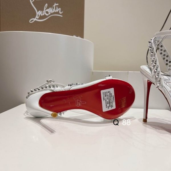 Christian Louboutin Mafaldina Spikes Sandales 100mm Cuir Verni Blanc – Image 5