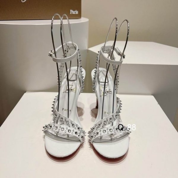 Christian Louboutin Mafaldina Spikes Sandales 100mm Cuir Verni Blanc – Image 2