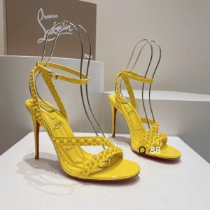 Christian Louboutin Mafaldina Spikes Sandales 100mm Cuir Verni Jaune