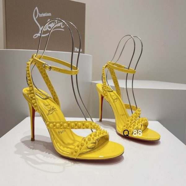 Christian Louboutin Mafaldina Spikes Sandales 100mm Cuir Verni Jaune