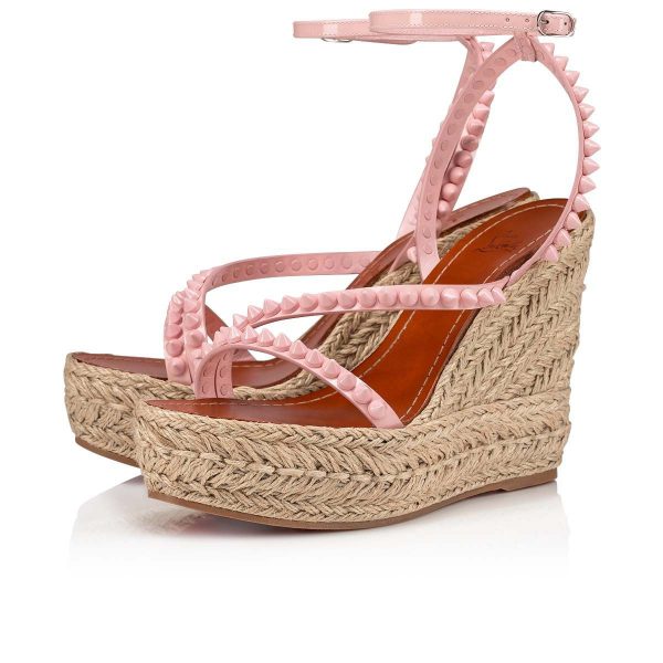 Christian Louboutin Malfadina Zeppa Sandales 120mm Cuir Vernis Rose