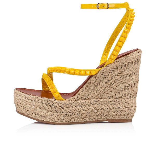 Christian Louboutin Malfadina Zeppa Sandales 120mm Cuir Vernis Jaune – Image 2
